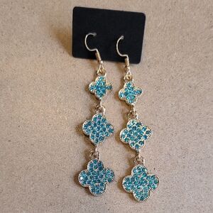 Gold and Blue Dangle Earrings